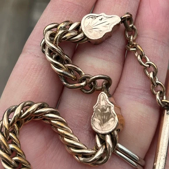 62.32 Gram Antique Gold Filled Albert Watch Curb Chain with T-Bar- 15.5” - Picture 13 of 14